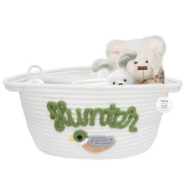 Teeloray Mallard Duck Woven Cotton Rope Basket for Boys and Girls, Cute Nursery Storage Basket with Handle for Toys Blanket, Duck Hunting Nursery Decor Gender Neutral Baby Baskets for Baby Shower