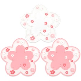 2-Pack Sakura Cherry Blossom Coasters – Cute Kawaii Pink & White Flower Cup Mats, Anti-Skid PVC Drink Coasters for Desk, Table, Tea Mug – Aesthetic Home & Office Decor