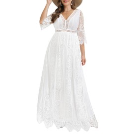 Women Plus Size White Maxi Long Lace Boho Wedding Bohemian Flowy Maternity Photoshoot Bridal Shower Summer Bride Dresses