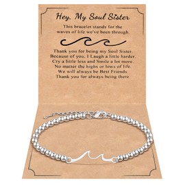 QianSiLi Soul Sister Gifts Women Silver Beaded Bracelets for Women Wave Silver Charm Bracelet Christmas Valentines Day Birthday Gifts for Women Teens