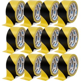 12 Pack Hazard Safety Warning Stripe Tape Bulk, 2 Inch x 36 Yards Black & Yellow Caution Tape Roll Waterproof Barricade Hazard Tape Self-Adhesive Tape for Floor, Walls, Pipes, Equipment Marking