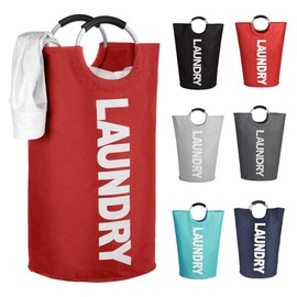 Mziart Thicken Laundry Bag Hamper Tote with Alloy Handles, Heavy Duty and Durable Canvas Clothes Storage Bag Washing Bag, Collapsible and Self Standing as Laundry Basket (Red)