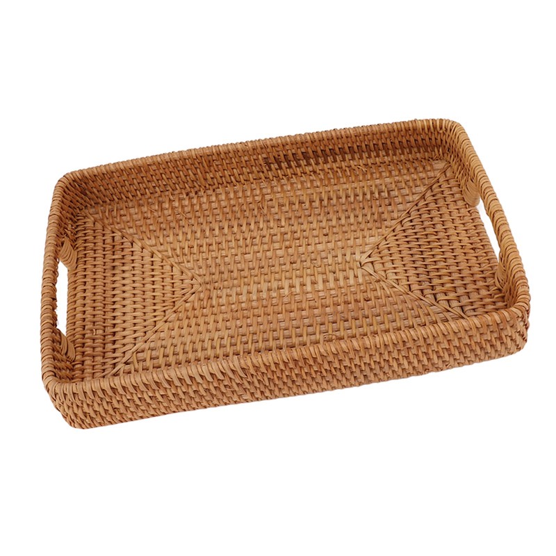 Serving Basket Tray with Handles Rattan Rectangle Large Capacity Durable