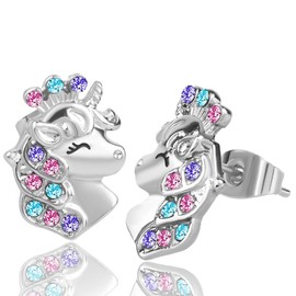 Unicorn Crystal Hypoallergenic Earrings Necklace Girls Toys Jewelry licorne Heart Pendant Earring Necklaces Girl Birthday Party Gifts for Daughter Granddaughter