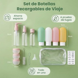 Janety Kit de Viaje para Artículos de Aseo, 15 Piezas de Botellas Recargables Antifugas con Bolsa Transparente para Shampoo y Cosméticos