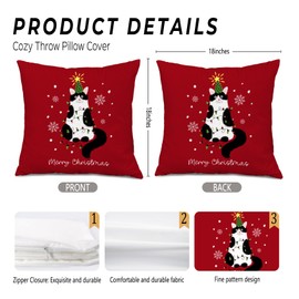 Foritho Cat Christmas Pillow Covers 18x18, Tuxedo Cat Gifts, Cat Christmas Decorations, Red Christmas Throw Pillow Covers, Red Christmas Decor, Christmas Decorations for Living Room Bedroom Home