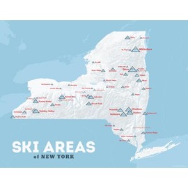New York Ski Resorts Map 11x14 Print (White & Light Blue)