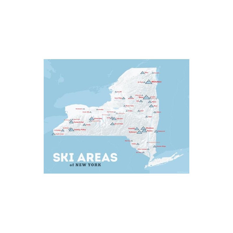 New York Ski Resorts Map 11x14 Print (White & Light