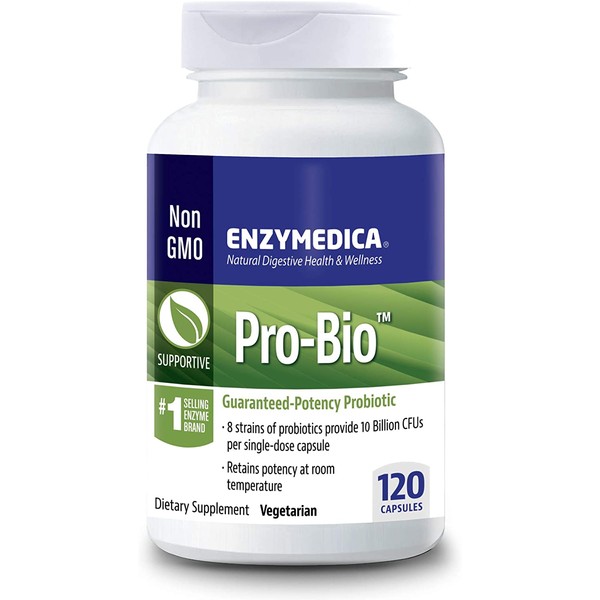 Enzymedica, Pro-Bio, Shelf-Stable Probiotic Supplement to Support Healthy Digestion, 10 Billion CFU, Vegetarian, 120 Capsules (120 Servings)
