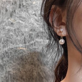 Inateannal Vintage Pearl Drop Earrings Gold Pearl Stud Earrings Double Pearl Floating Earrings Bridal Pearl Earrings Jewelry for Women and Girls