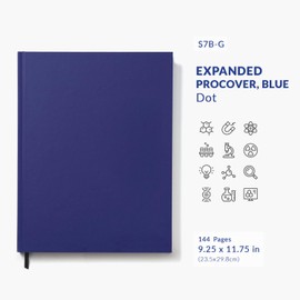 Vela Sciences Advanced S7B-G Expanded ProCover Lab Notebook, 9.25 x 11.75 in (23.5 x 30 cm), 144 Pages, Blue Synthetic Leather, Permanent Bound, 70lb Heavyweight Paper (1-Pack, Dot)