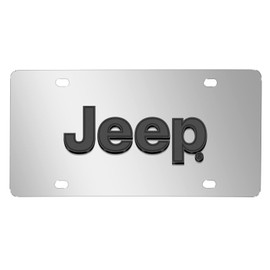 iPick Image Made for Jeep 3D Dark Gray Logo on Mirror Chrome Stainless Steel License Plate