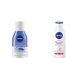 Nivea Desmaquillante facial Bifásico de Ojos (125 ml), Elimina la mascara y y maquillaje a prueba de agua + Crema Corporal Humectante Regeneración Intensiva (400 ml)
