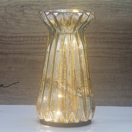 CFDECOR Mercury Glass Pillar Candle Pedestal Holders with Fairy Lights, Lighted up Candle Holder for Pillar Candle, Candlestick Holders with Timer for Wedding Home Dining Table Xmas (Silver)