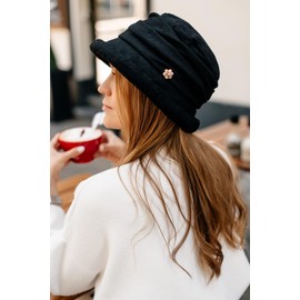 Womens Bucket Hat Cloche Derby Hat Winter 1920s Vintage Fedora Bowler Soft Countries Walking Hat Black Large