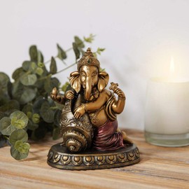 Widdop Faith & Hope Bronze Effect Indian God Elephant Ganesh with a Shell Figurine Gift Ornament FH147
