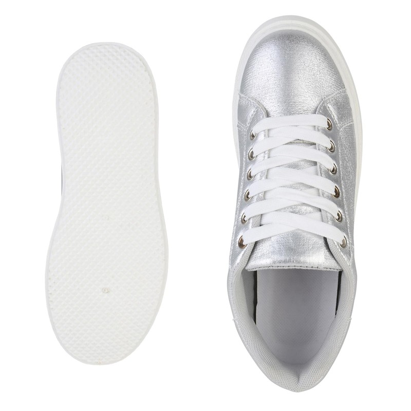 VAN HILL Women's Platform Trainers with Wedge Heel Glitter, silver