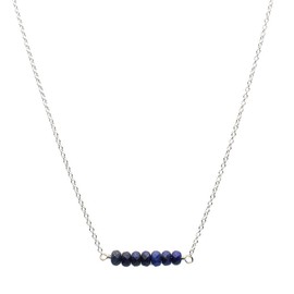 Sterling Silver Blue Lapis Stone Rondell Beads Bar Cable Necklace, 18.5"+2" Extender