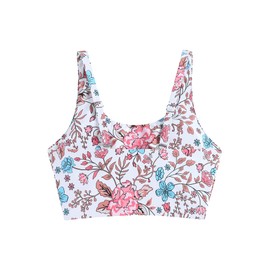 ZAFUL Women's Front Knot Bikini Tops Crop Tankini Top Scoop Neck Padded Bathing Suit Tops, Pink Floral, Medium