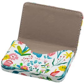 sundee Business Card Holder, RFID Blocking PU Leather Wallet with Magnetic for Women and Men, Name ID Credit Card Case, Portable Stylish Carrier Purse for Business Social -Flower Pink