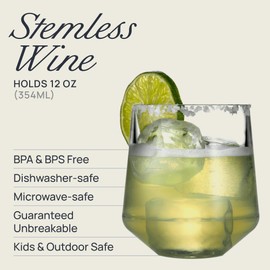 Drinique Unbreakable Stemless Wine Glasses - Set of 4 - Made in USA 12 oz Tritan Unbreakable Plastic Wine Glasses, Reusable for Indoor or Outdoor Use, BPA Free & Shatterproof, White