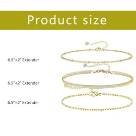 Pack of 5 Women's Gold Plated Stackable Bracelets Stainless Steel Italian Charm Bracelet Gold, Figaro Bracelets Adjustable Bracelet Set, Gold Jewellery for Women