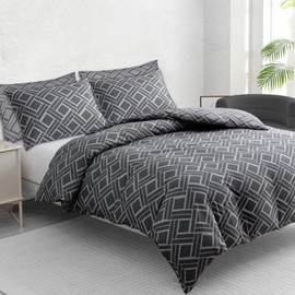 DEKORO Single Duvet Cover Set - Doublesided Single Duvet Set (135 x 200 cm) - Premium Microfiber Bedding Set - Quilt Cover Set Single - Hypoallergenic Duvet Cover Sets Grey Checkered Pattern