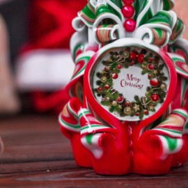 White Christmas Candle  5" Carved Red Green White Holiday Merry Christmas Decorative