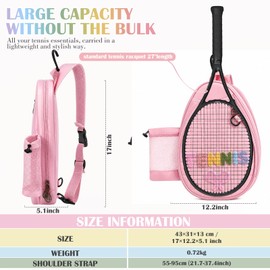 Simgoing Tennis Racket Bag for Women & Girls, Large Water-Resistant Crossbody Bag, Compatible with Tennis Racket, Badminton Racquets (Pink)