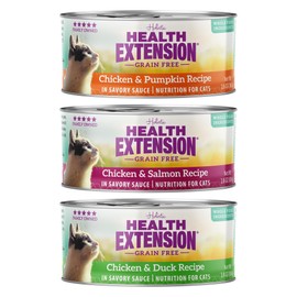 Health Extension Grain-Free Wet Cat Food Canned Bundle - Chicken & Duck, Chicken & Salmon, Chicken & Pumpkin Recipes (2.8oz Each) - High-Protein, Supports Hydration