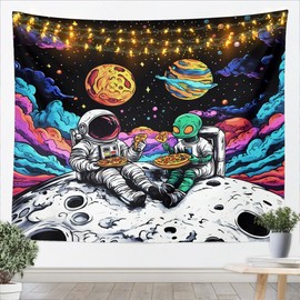 Manfei Funny Space Astronaut Alien Tapestry Trippy Universe Planet Wall Hanging,Psychedelic Galaxy Wall Blanket Home Artwork,Kids Boy Girls Room Decor,Medium 59.1 x 59.1 Inches