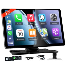 TECXERLLON 9.0'' Wireless Carplay Screen for Car, Portable Car Stereo with Apple Carplay & Android Auto, Car Audio Receivers with GPS Navigation, Mirror Link, Screen for All Vehicles(No Camera)
