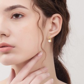 Pearl Hoop Earrings 925 Sterling Silver Small Hoop Earring Ocean Wave Earrings for Women Gifts (Gold Plated Pearl Earrings)