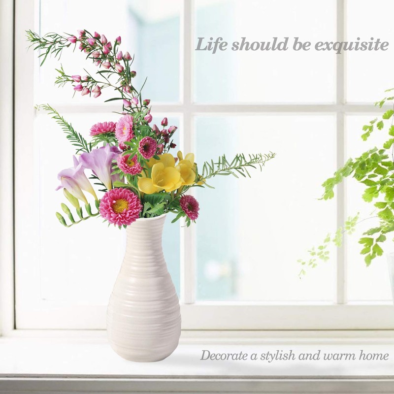 Unbreakable Vase for Flowers, Ceramic Look Plastic Vase for Home