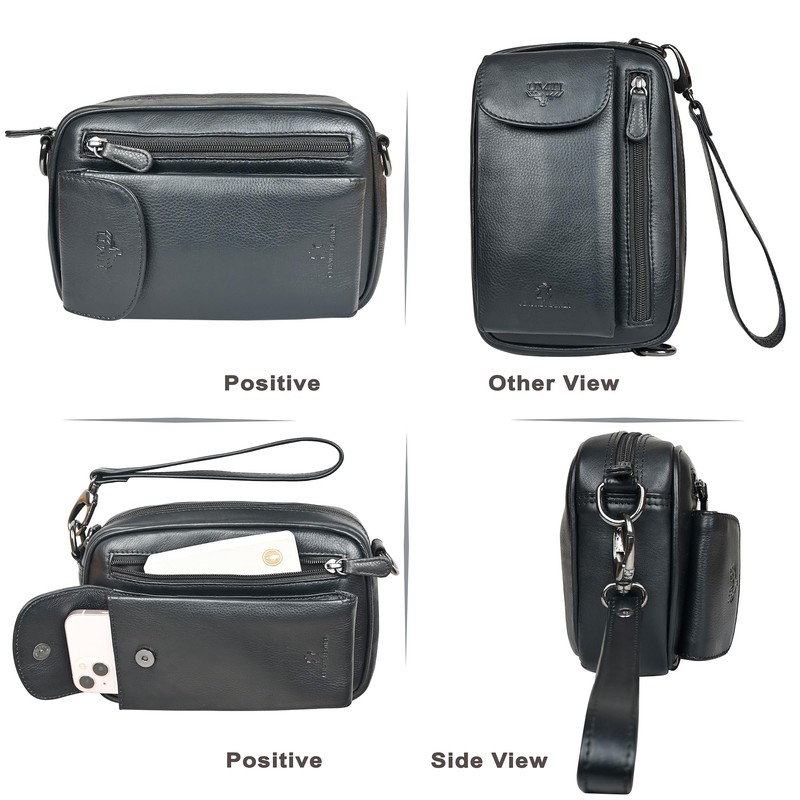 Leather Wrist Bag for Unisex Made of Cowhide Leather 21-