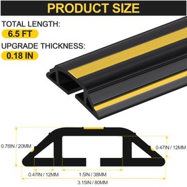 MYFAMIREA 6.5FT Floor Cord Cover Heavy Duty Cable Cover Protector with 3 Channels Extension PVC Floor Wire Cover Outdoor Cord Hider Management Cord Cover for Wire on Floor for Home Office Outdoor