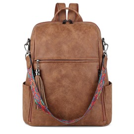 FADEON Leather Backpack Purse for Women Designer Travel Backpack Purses PU Fashion Ladies Shoulder Bag with Tassel, Purse Brown, Medium (14-in Height), Leather Backpack Purse for Women Fashion Travel