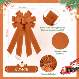 Yinkin 6 Pack Christmas Wreath Bows 11.4" x19.6" Big Velvet Front Door Holiday Knots Tree Topper Bows for Winter Xmas Party Porch Mailbox Indoor Outdoor Decor (Light Brown)