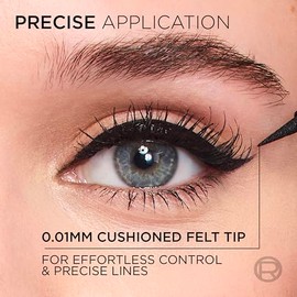 L'Oreal Paris Delineador líquido impermeable de alta precisión, delineador de ojos a prueba de manchas con micropunta, para maquillaje de ojos de hasta 28 horas, seda negra 010