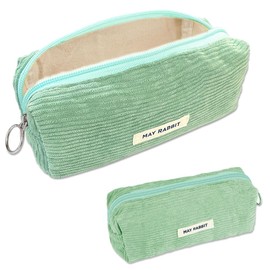 Cute Pencil Case Green Corduroy Student Large Pen Pouch Bag Cosmetic Bag Office Stationery Organizer for Teenage Boys Girls