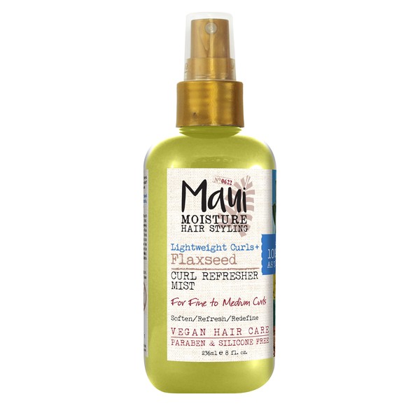 Maui Moisture Lightweight Curls + Flaxseed Curl Refresher Mist, Conditioning and Moisturizing Spray with Aloe Vera, Flaxseed Oil, Coconut Water, Vegan, Paraben Free, Silicone Free, 8 Fl Oz