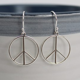 Kathy Bankston Handmade Peace Sign Dangle Earrings in Sterling Silver