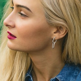 StyleJella Silver Dangle Earrings Women-Dainty Minimalist Small Paperclip Chain Silver Huggie Hoop Earrings 14k Plated Lightweight Hypoallergenic Dangly Earring Aesthetic Simple Gold Jewelry for Gifts