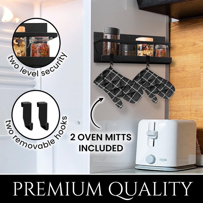 Base Reach Magnetic Spice Rack with Oven Mitts