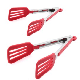 STARUBY Cooking Tongs 9 inches and 12 inches Stainless Steel Kitchen Silicone Serving Tong Heat Resistant Meat Turner Spatula Tong Fish Tongs with Locking Handle Joint (Red)