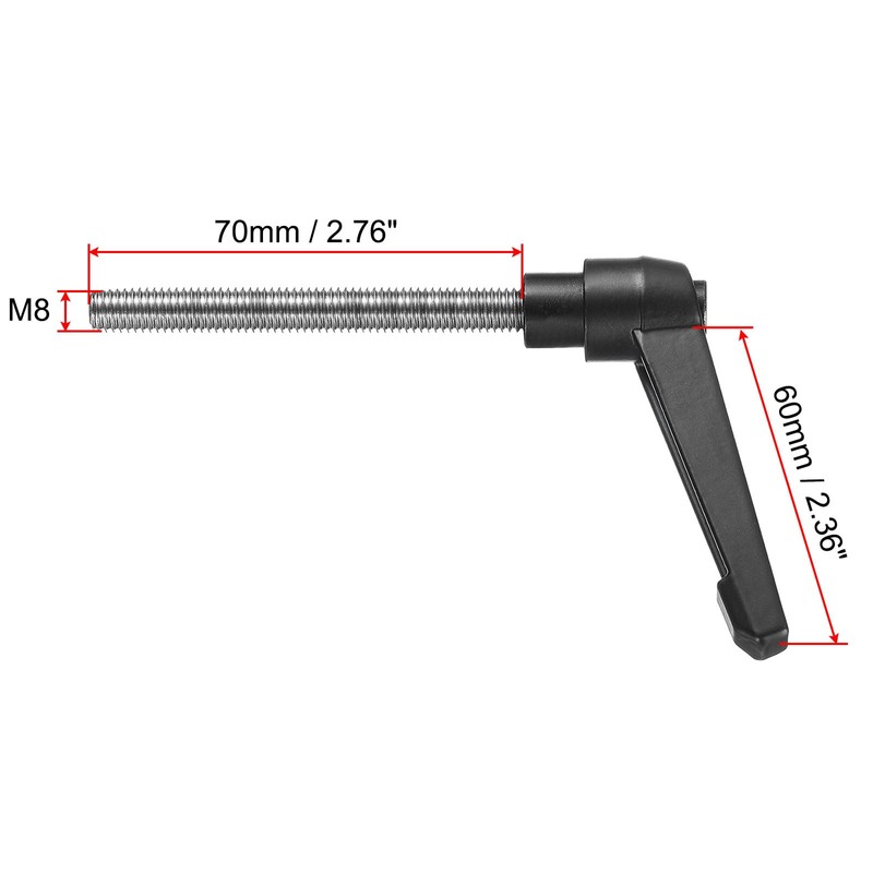 sourcing map Adjustable Clamping Lever Handle M8 x 70mm Metric