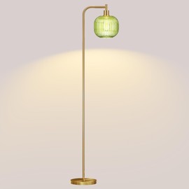 URLIGHTS Mid Century Modern Floor Lamp, 67" Tall Standing Lamp with Transparent Green Glass Shade, Vintage Gold Floor Lamp for Living Room Bedroom, Stable 6.2lbs Weighted Base, ST64 LED Bulb Included