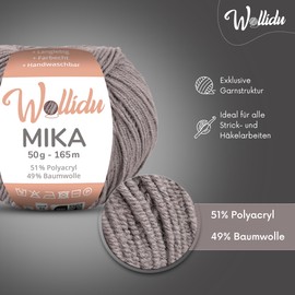 Wollidu Mika Knitting and Crochet Yarn, 51% Polyacrylic, 49% Cotton, 10 x 50 g/165 m, Oeko-Tex, Grey
