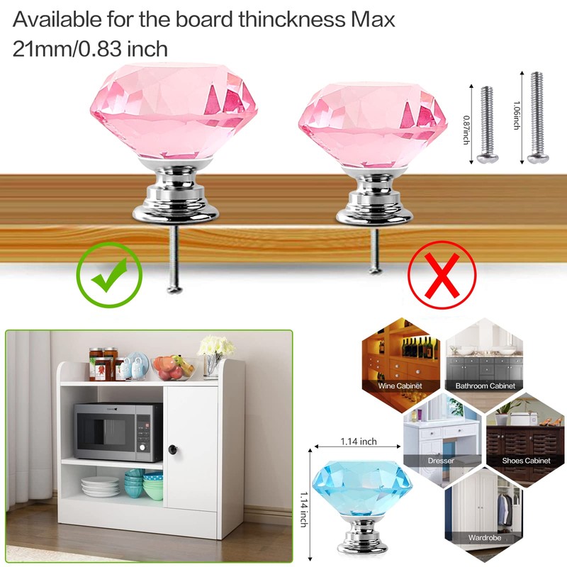 ANJUU 10 Pcs 30mm Diamond Shape Crystal Glass Cabinet Knobs