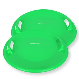 Slippery Racer Heavy-Duty Cold Resistant Downhill Pro Adults and Kids Plastic Outdoor Winter Saucer Disc Snow Sled with Handles (Green, 2 Pack)